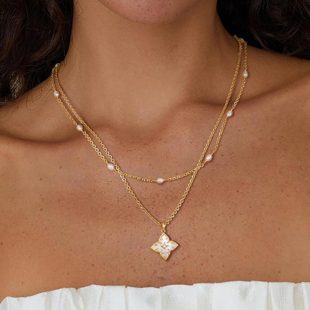 Gold Clover Necklace for Women - 14K Gold Plated CZ Pendant, Adjustable Choker - Picture 2 of 7